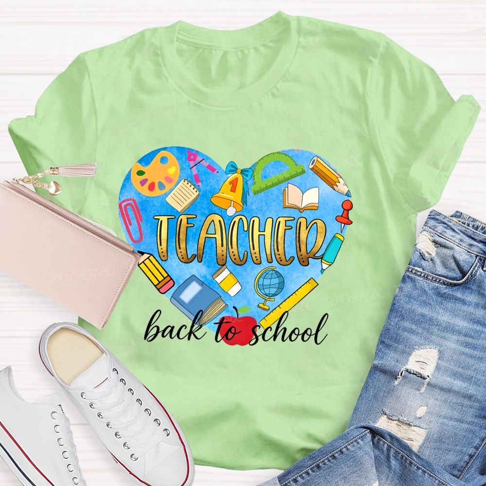 Back To School Teacher Heart School Supplies Graphic Teacher T-shirt