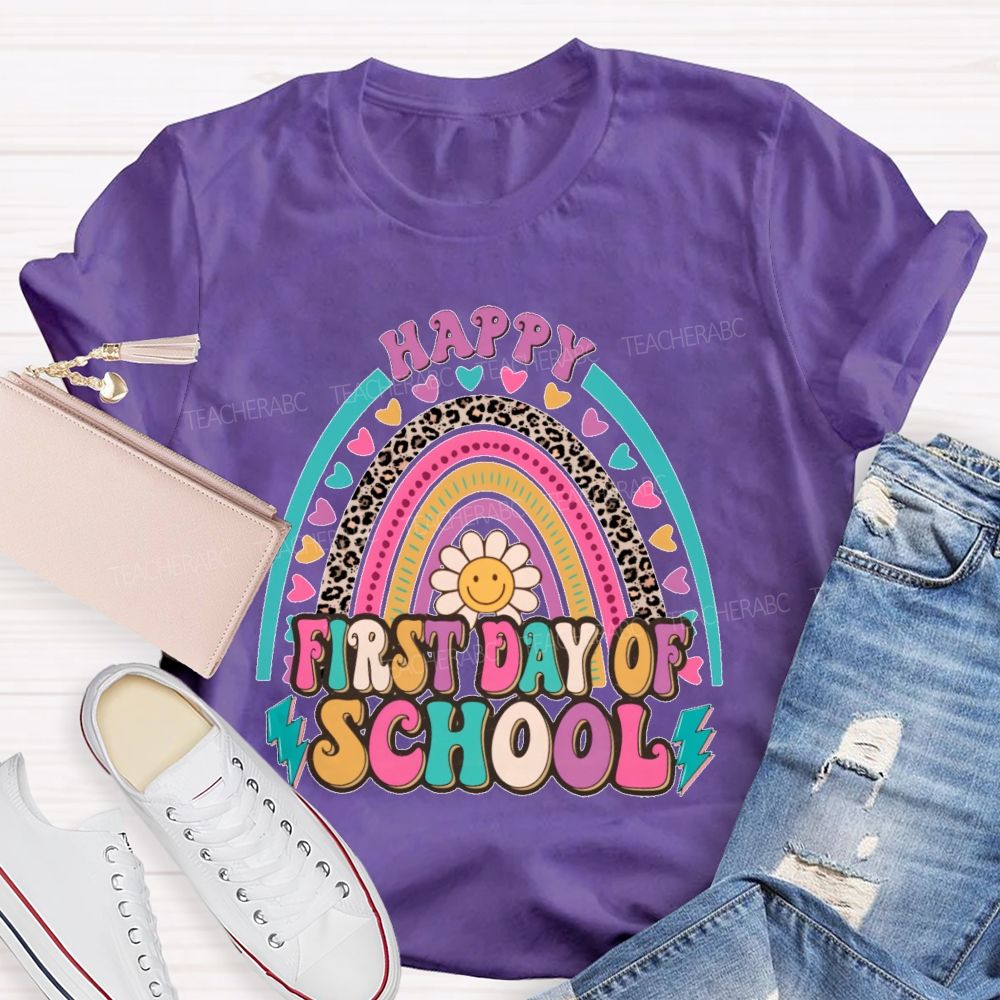 Happy First Day Of School Rainbow Graphics Teacher T-shirt