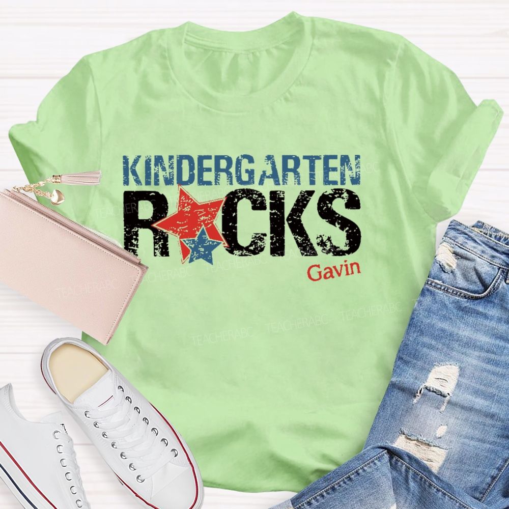 Personalized Name And Grade Kindergarten Rocks Teacher T-shirt