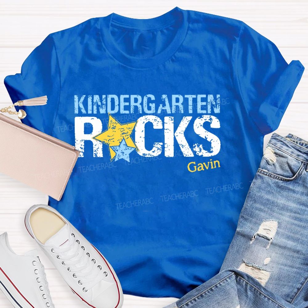 Personalized Name And Grade Kindergarten Rocks Teacher T-shirt