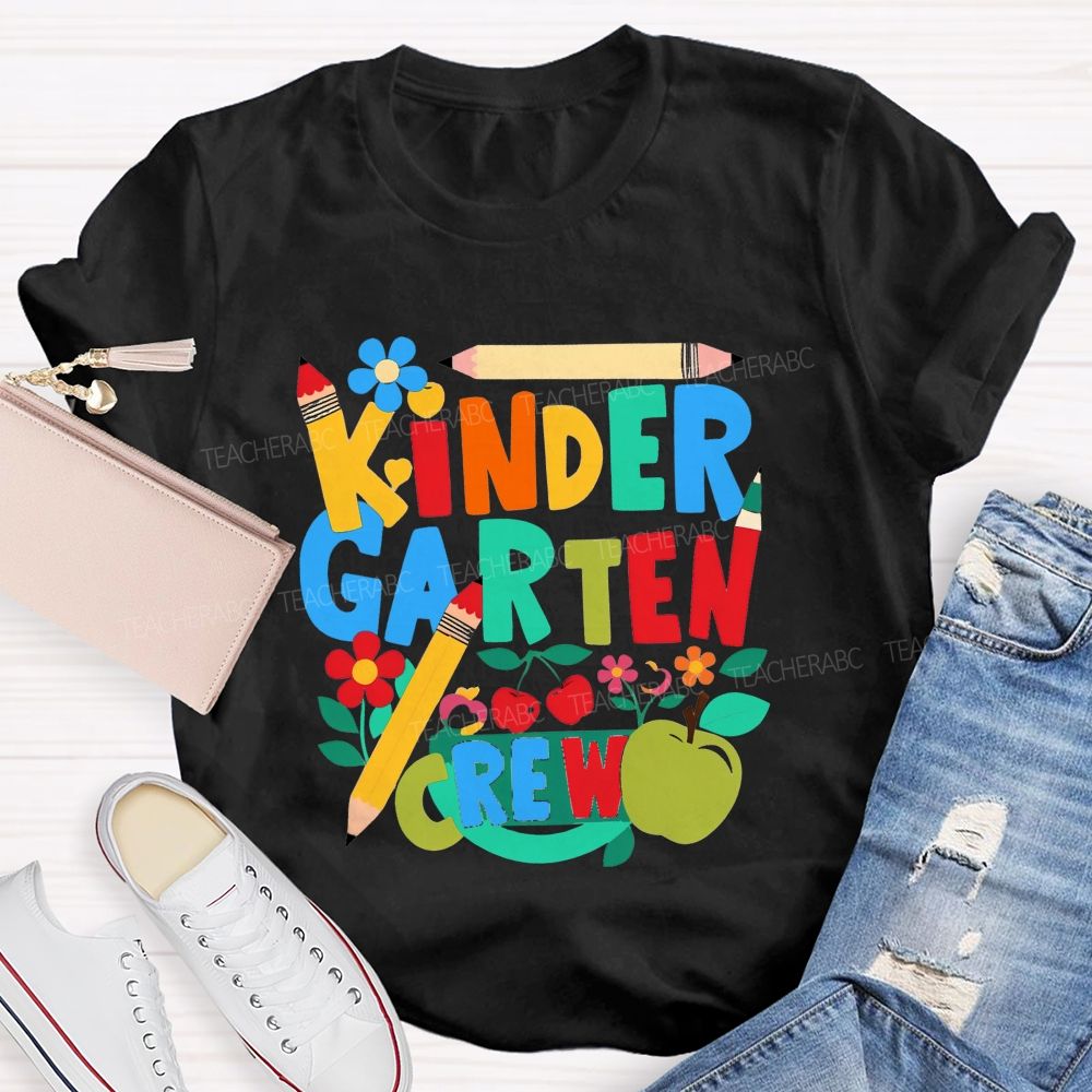 Personalized Grade Kindergarten Crew Colorful Pencil Fruit Flower Teacher T-shirt