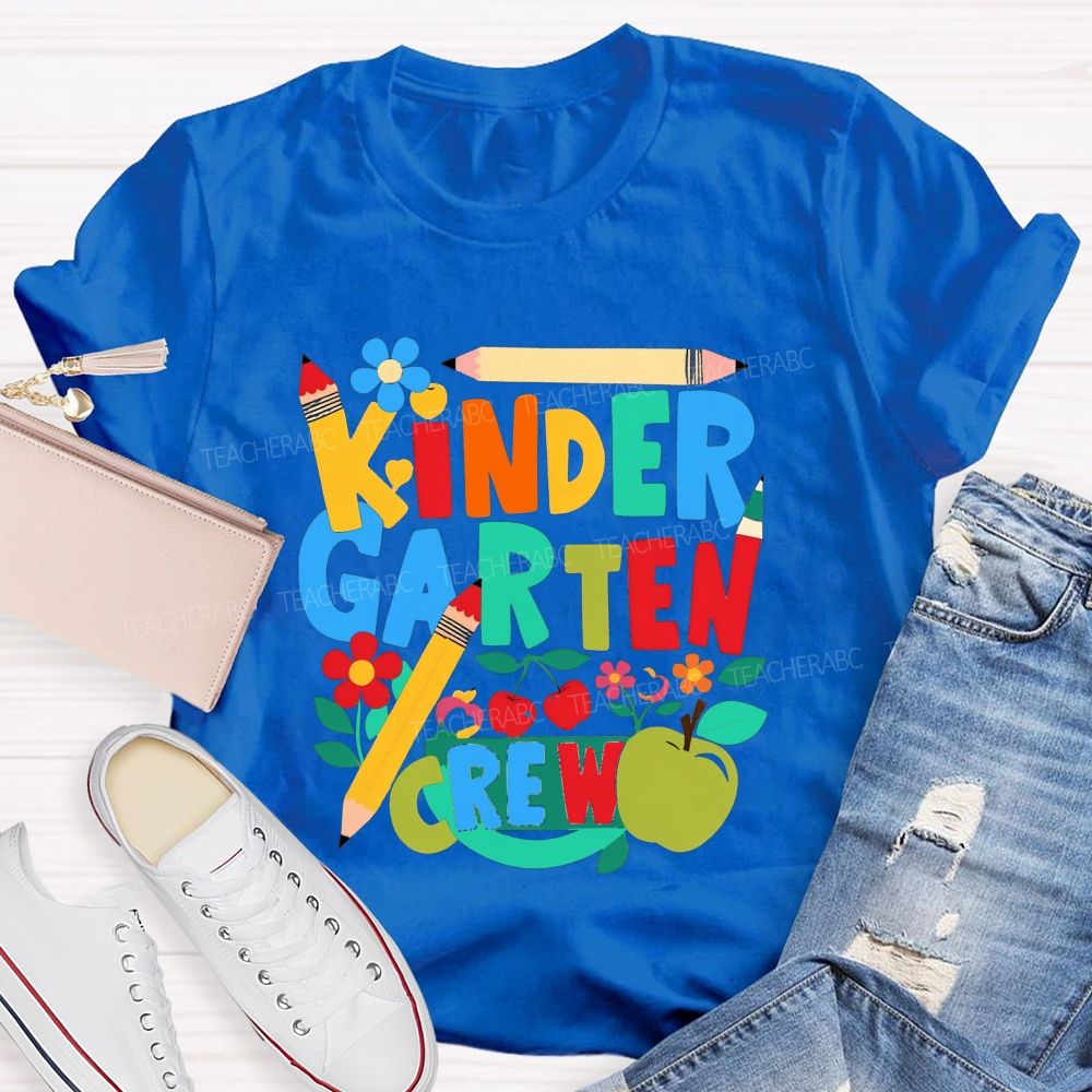 Personalized Grade Kindergarten Crew Colorful Pencil Fruit Flower Teacher T-shirt