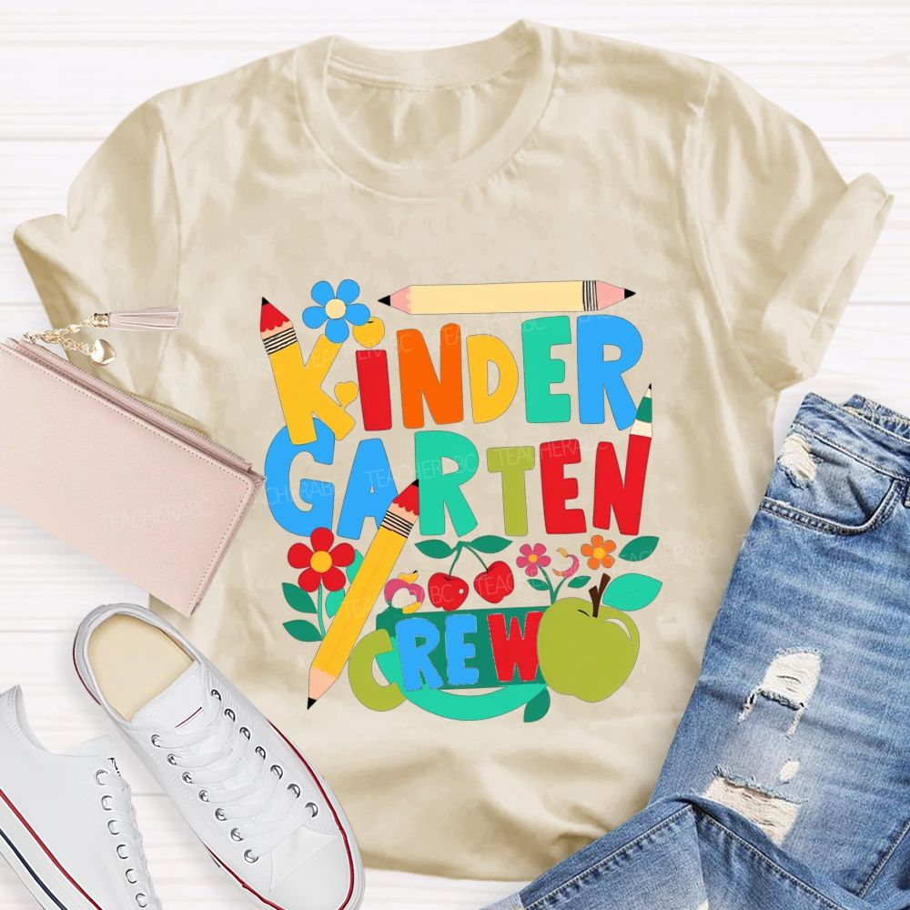 Personalized Grade Kindergarten Crew Colorful Pencil Fruit Flower Teacher T-shirt