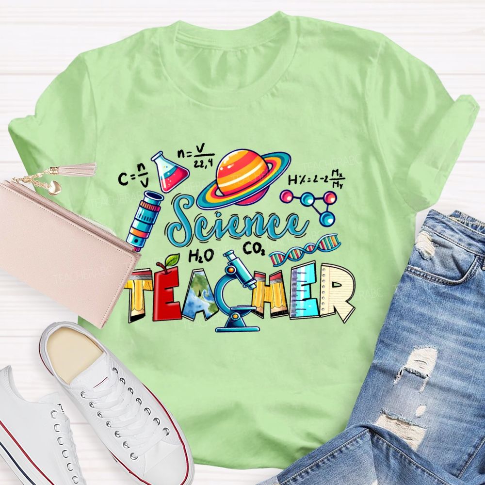 Science Teacher Pencil Letter Shape Teacher T-shirt