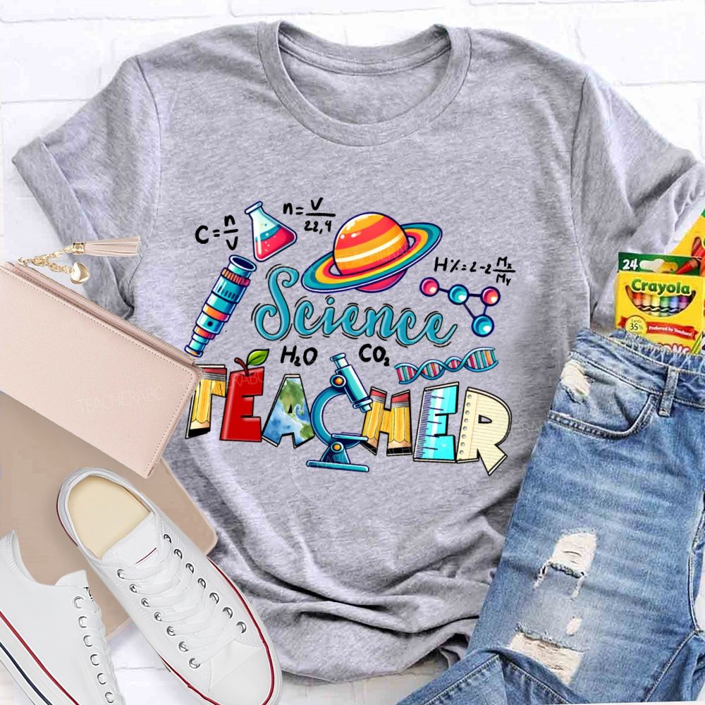 Science Teacher Pencil Letter Shape Teacher T-shirt