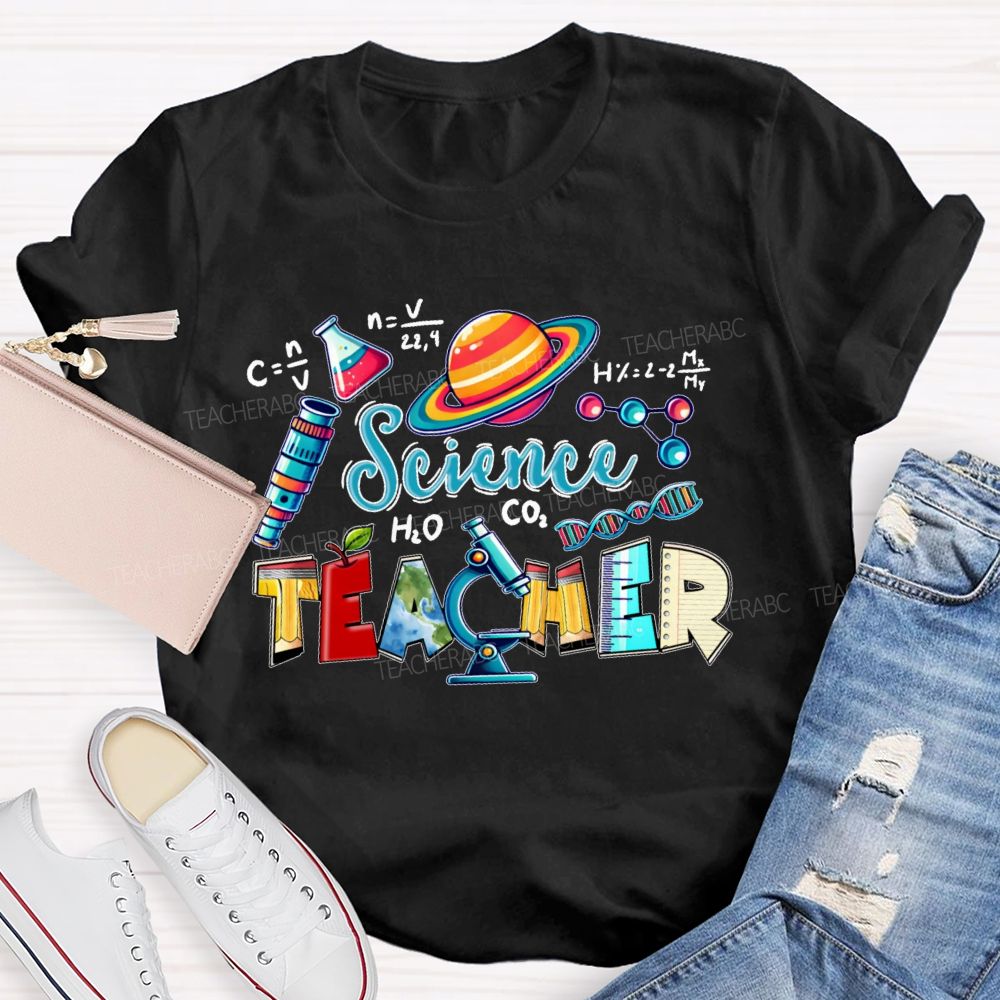 Science Teacher Pencil Letter Shape Teacher T-shirt