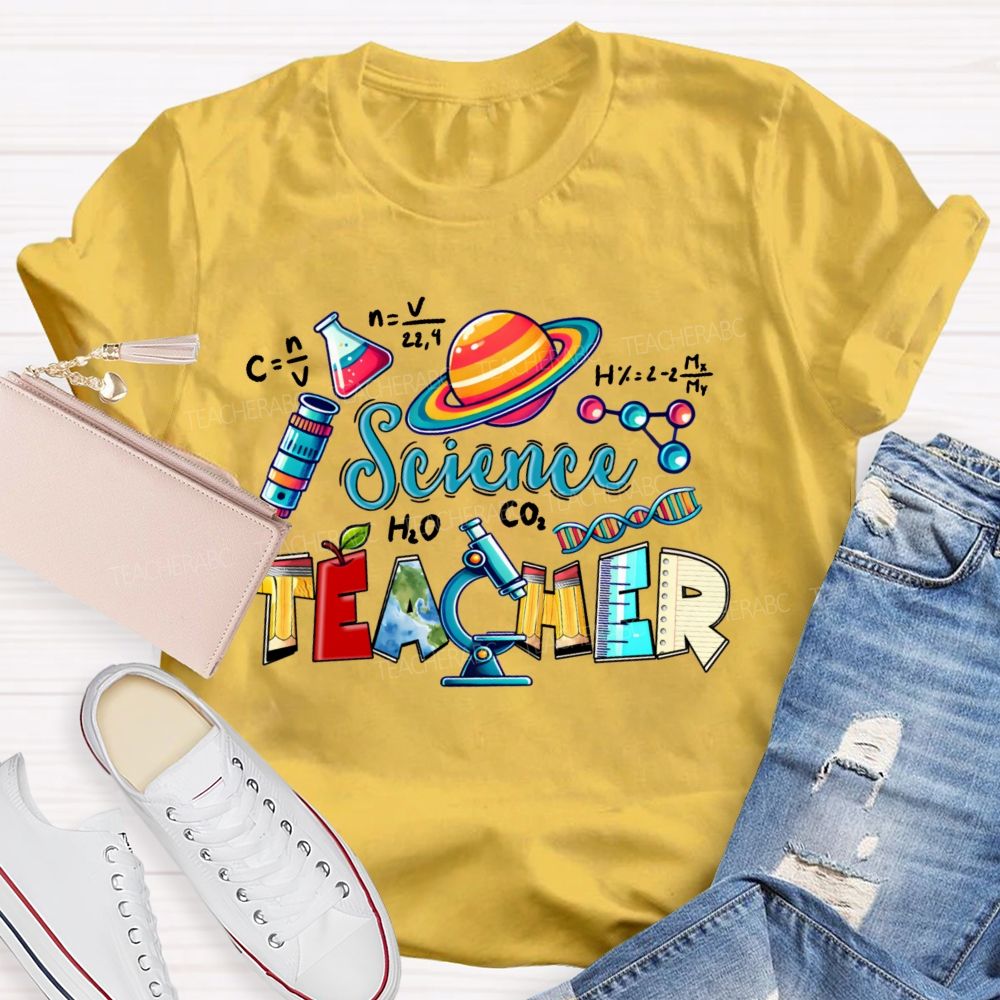 Science Teacher Pencil Letter Shape Teacher T-shirt