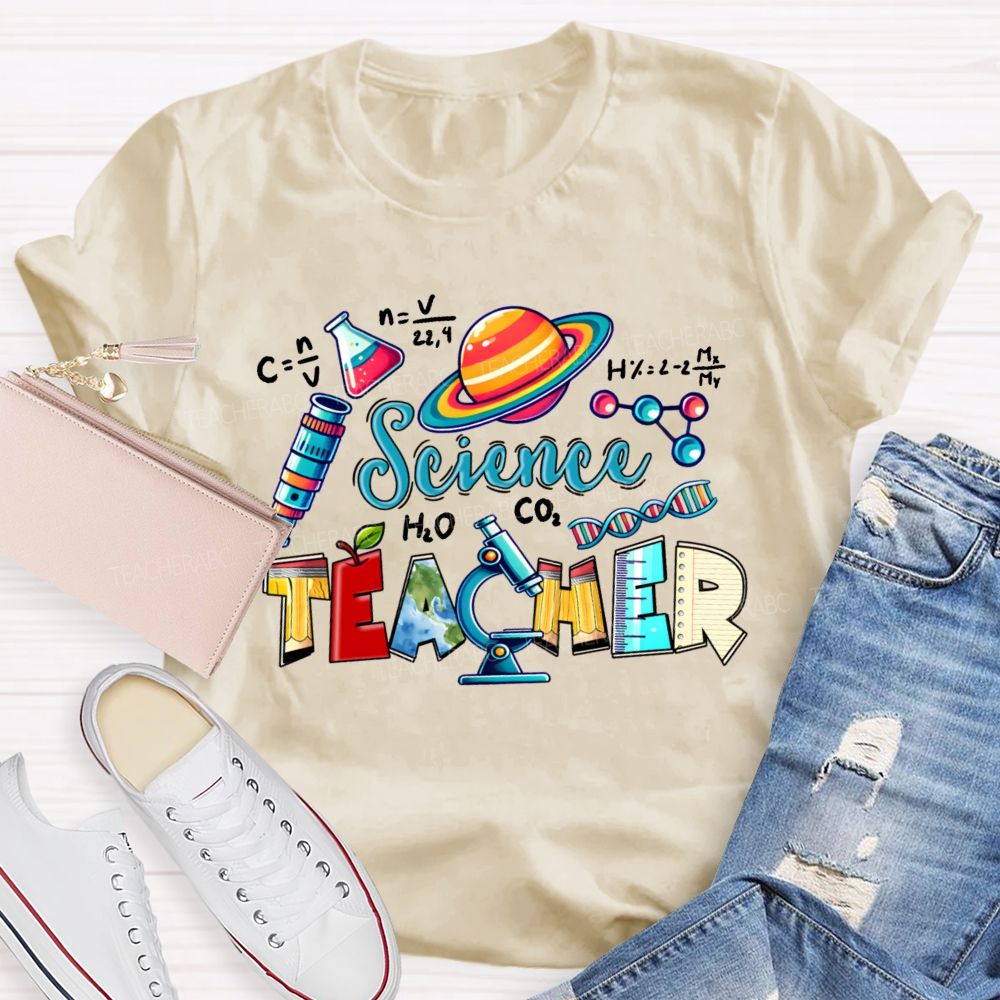 Science Teacher Pencil Letter Shape Teacher T-shirt
