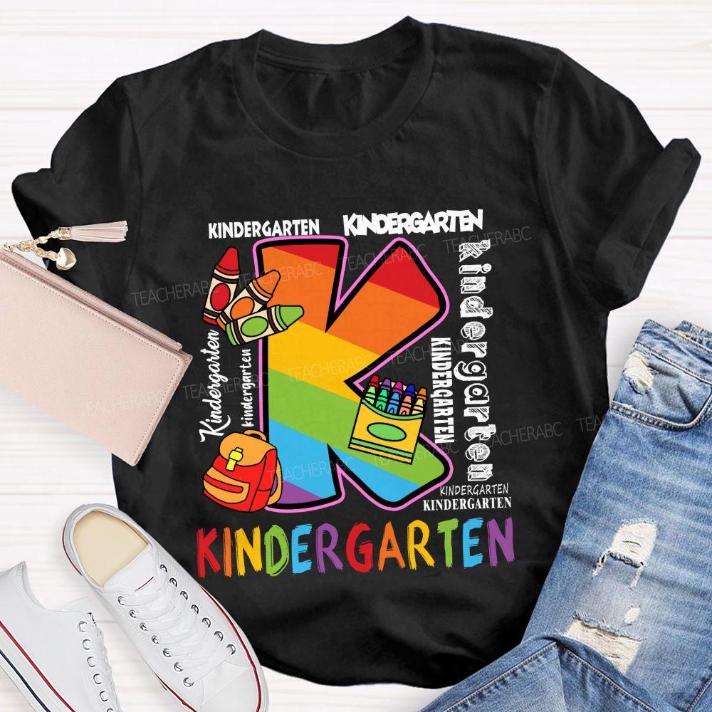 Personalized Grade Rainbow Letter Print Teacher T-Shirt