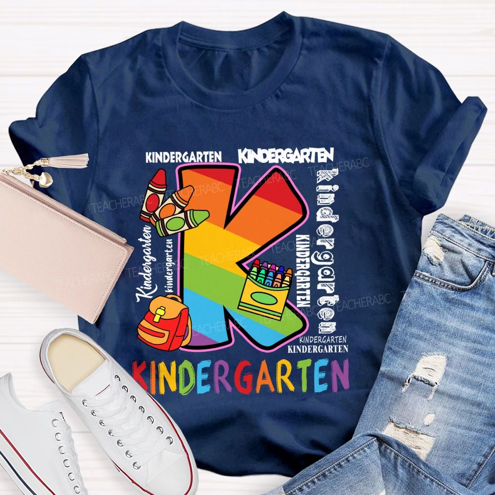 Personalized Grade Rainbow Letter Print Teacher T-Shirt