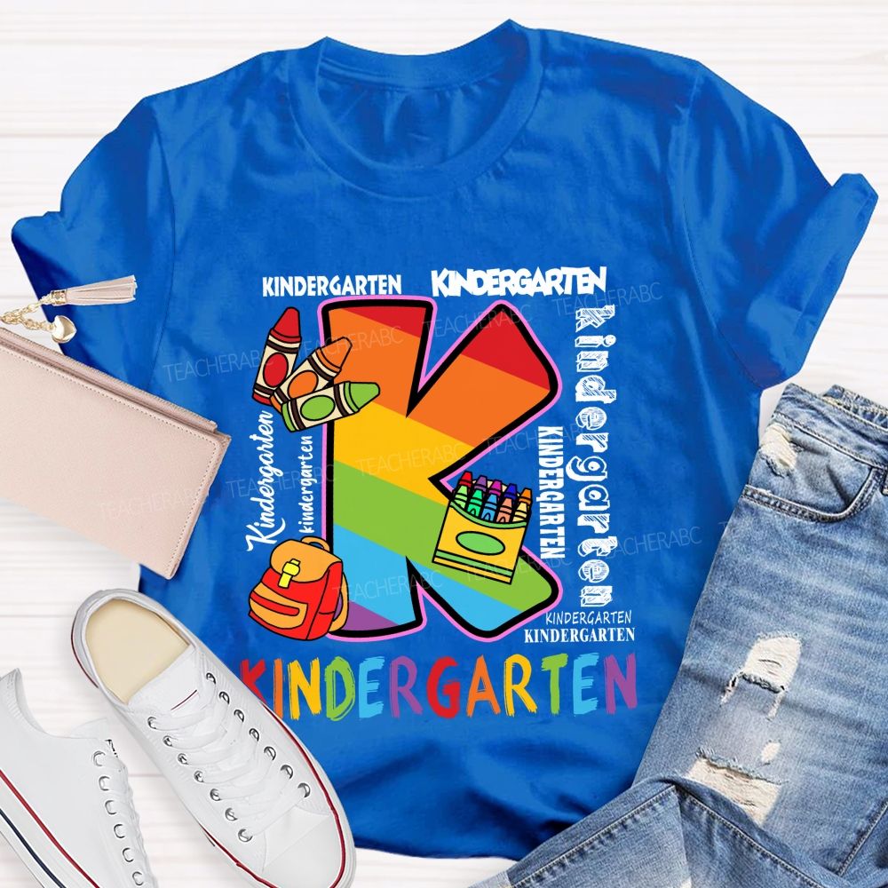 Personalized Grade Rainbow Letter Print Teacher T-Shirt