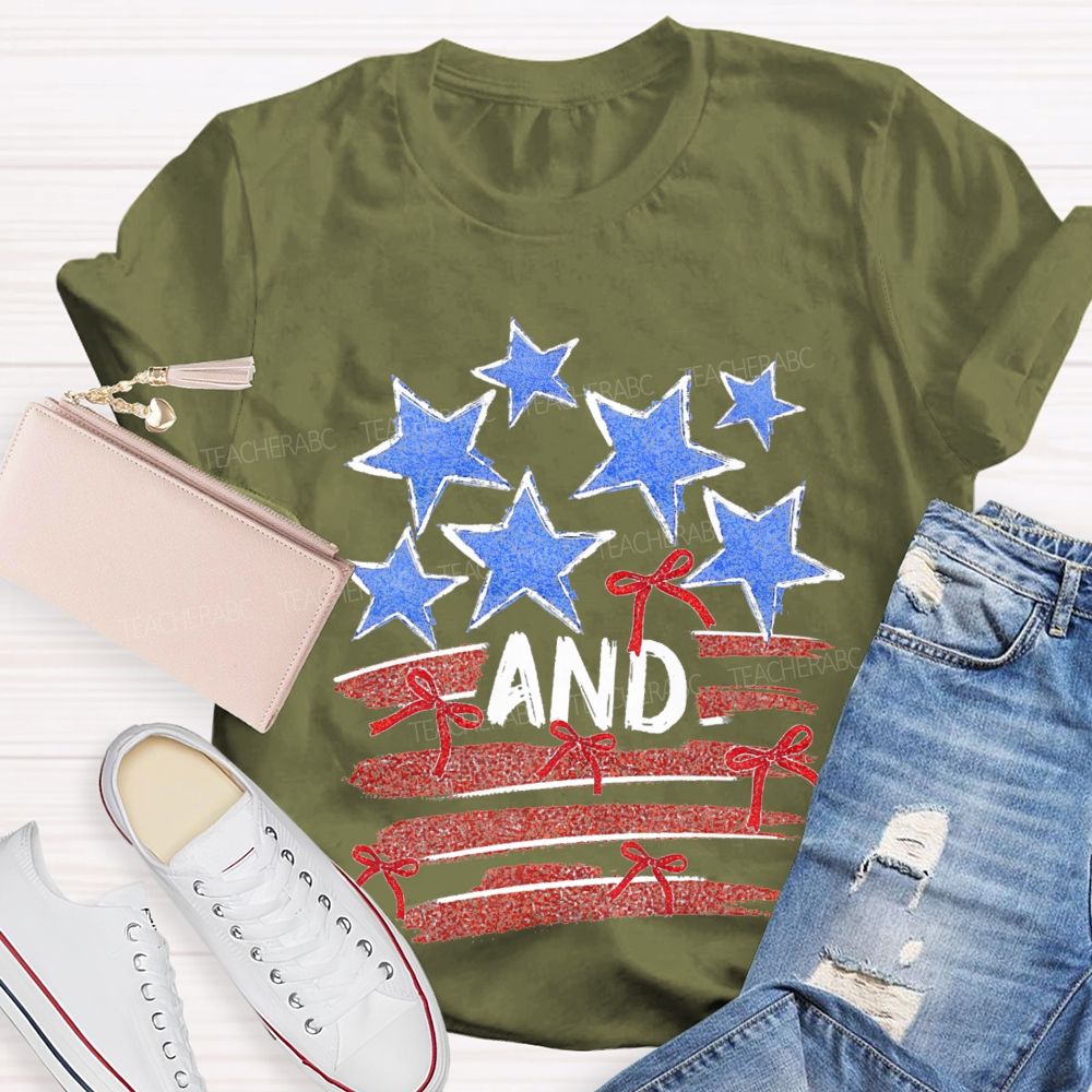 Blue Star And Red Strip Teacher T-shirt
