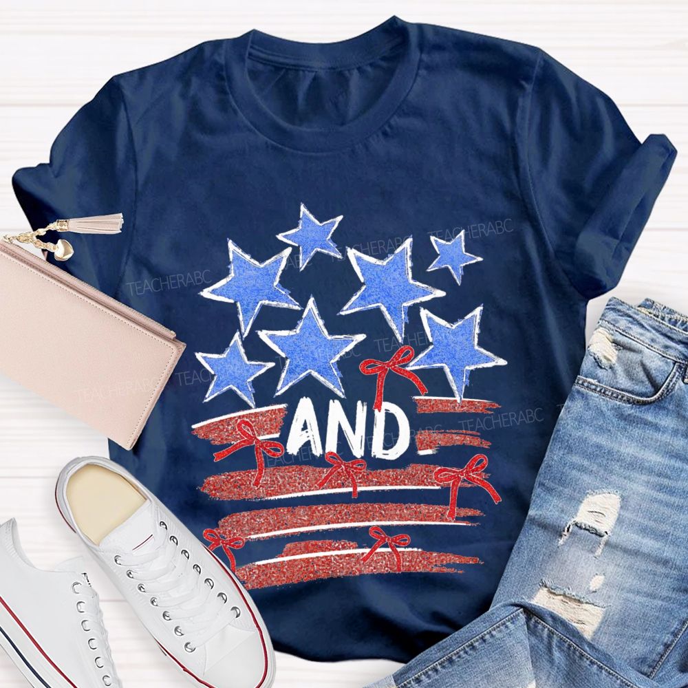 Blue Star And Red Strip Teacher T-shirt