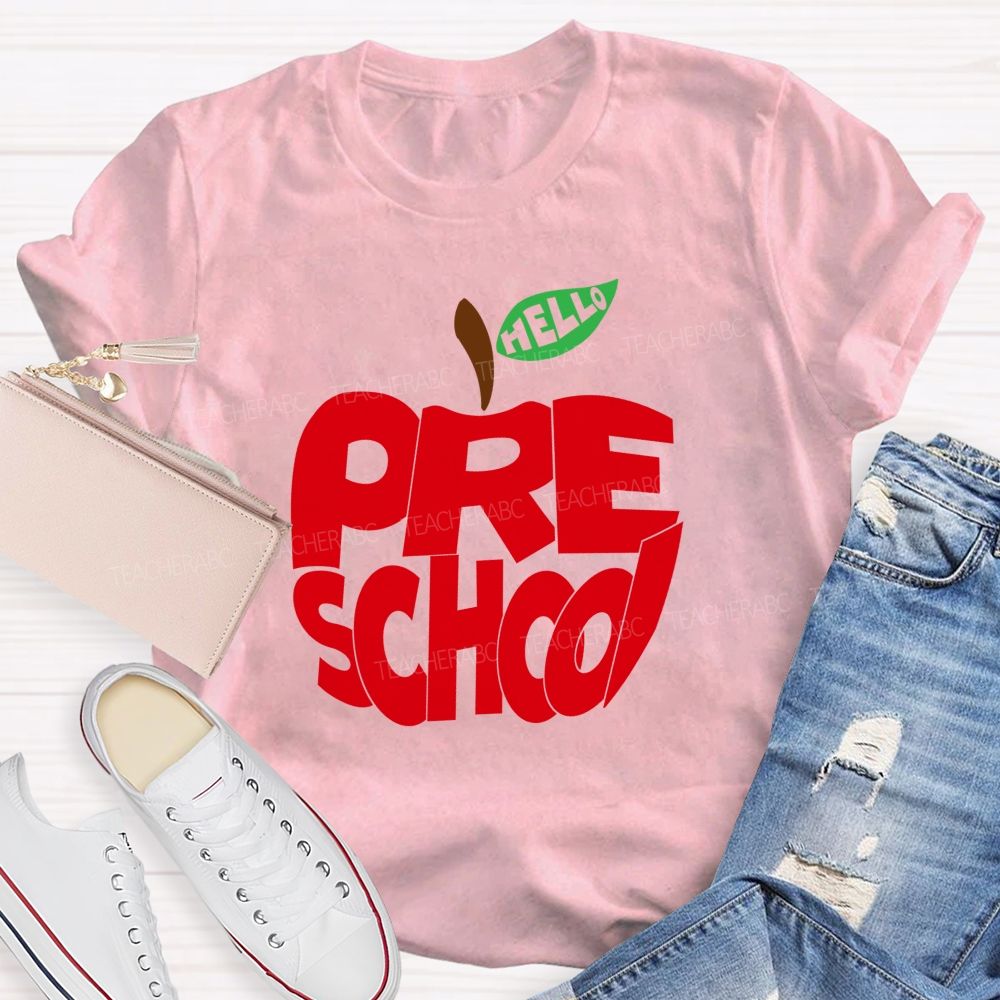 Hello Pre School Red Apple Teacher T-shirt