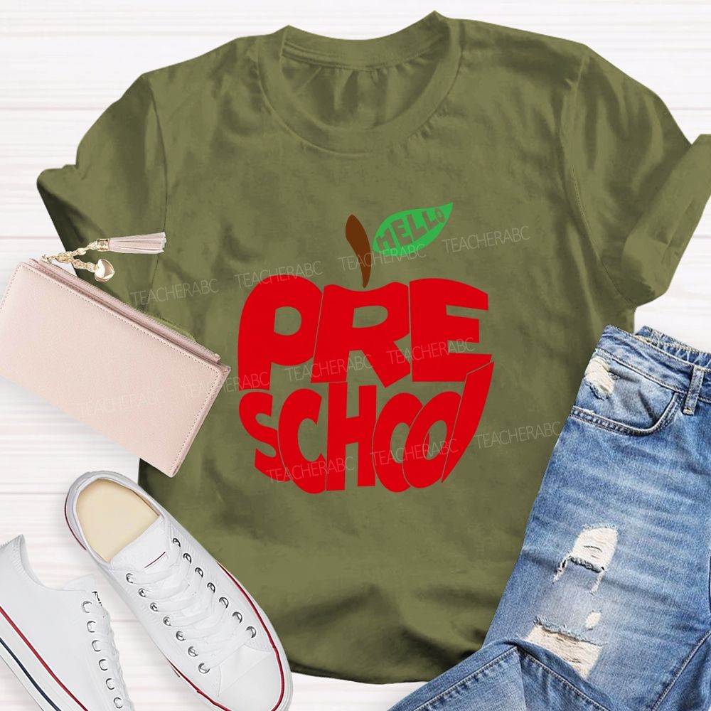 Hello Pre School Red Apple Teacher T-shirt