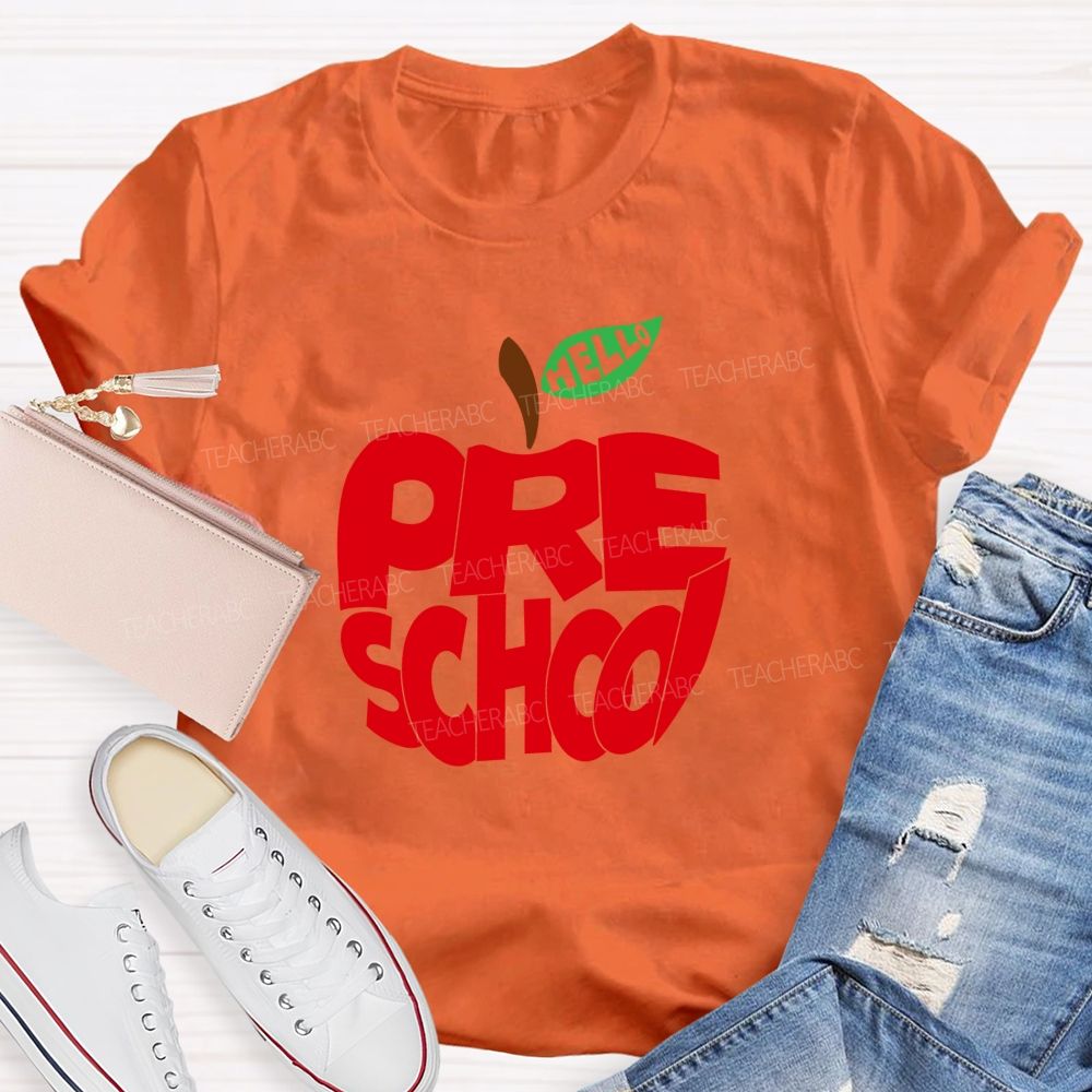 Hello Pre School Red Apple Teacher T-shirt