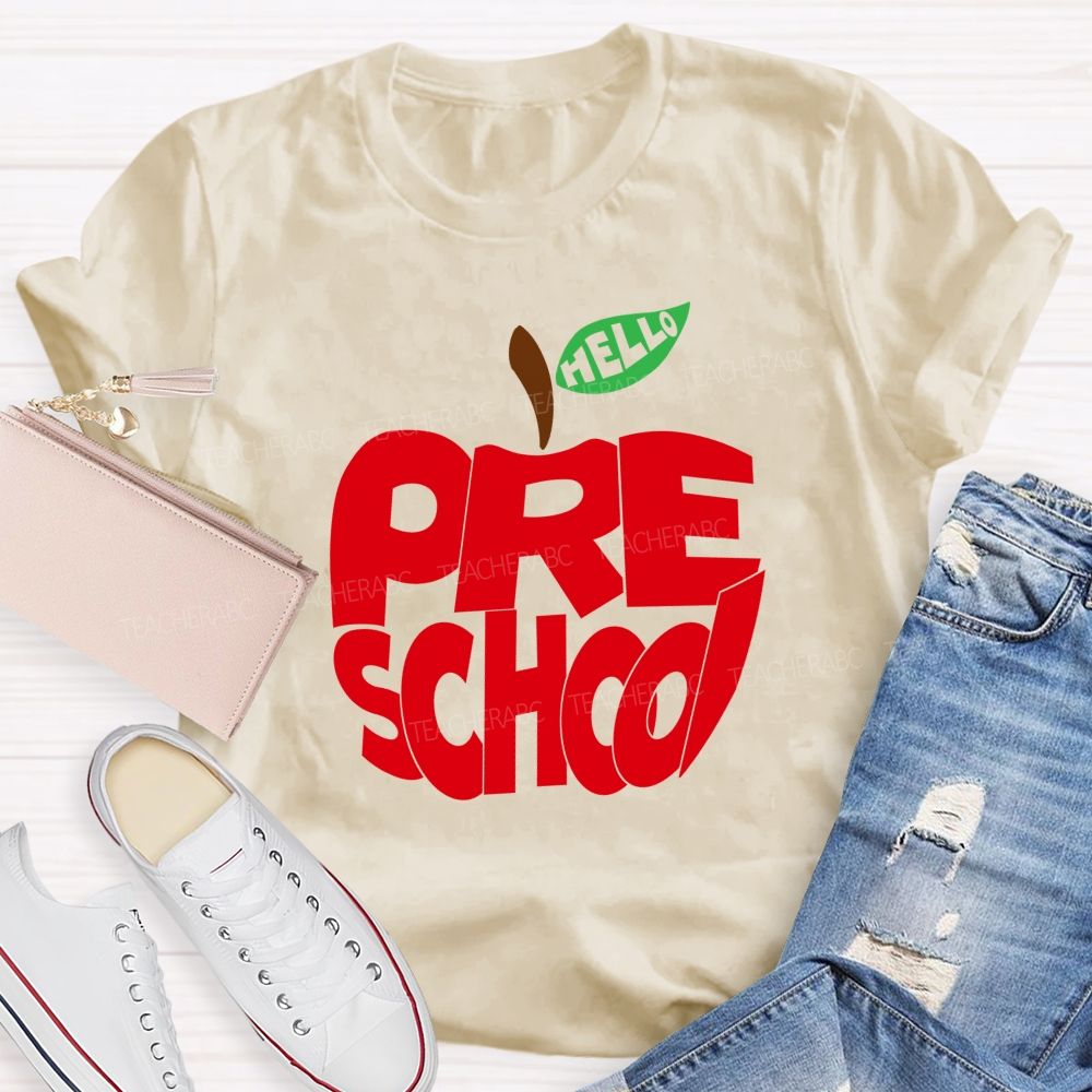 Hello Pre School Red Apple Teacher T-shirt