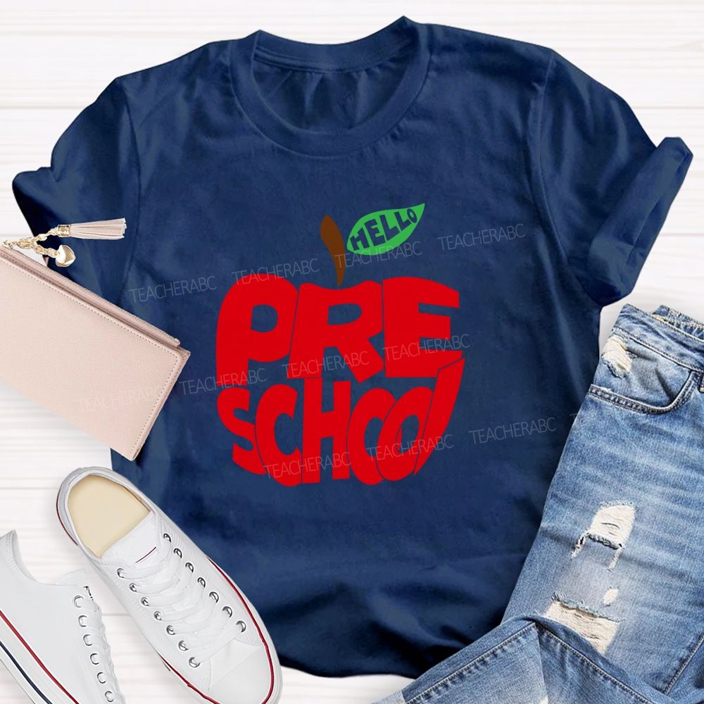 Hello Pre School Red Apple Teacher T-shirt