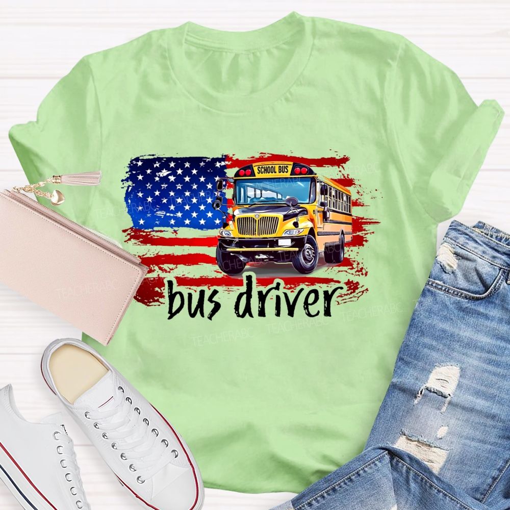 American Flag Bus Driver Teacher T-shirt
