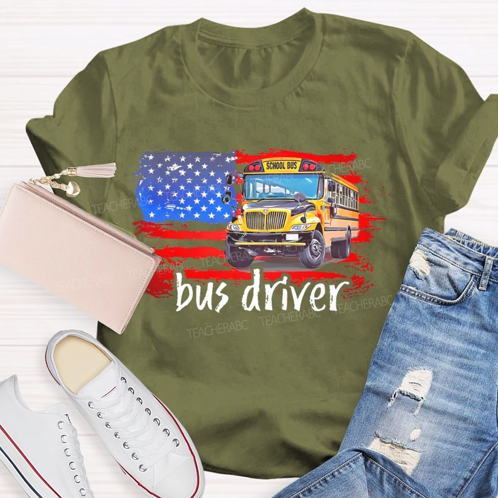 American Flag Bus Driver Teacher T-shirt