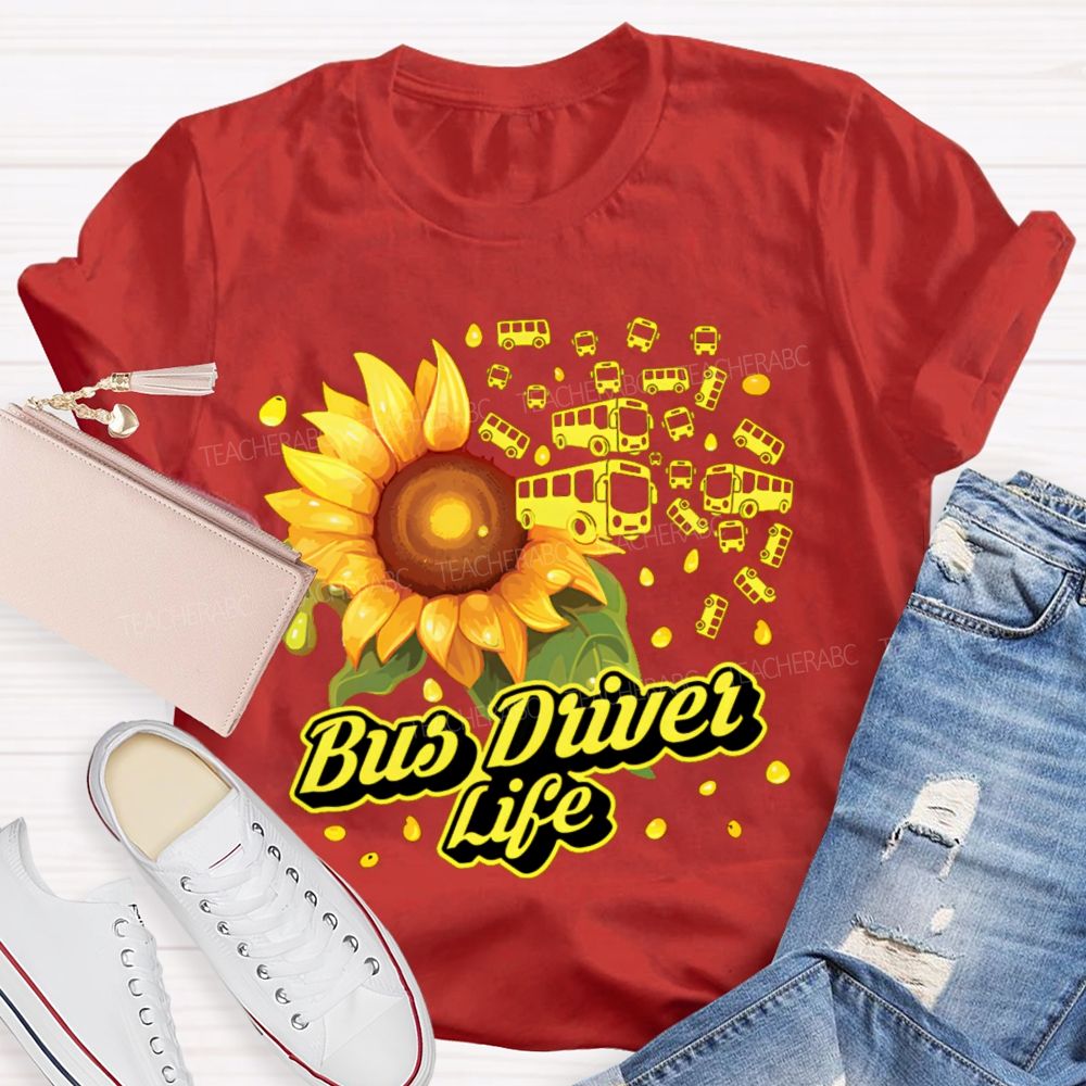 Bus Driver Life Sunflower Graphic Teacher T-shirt