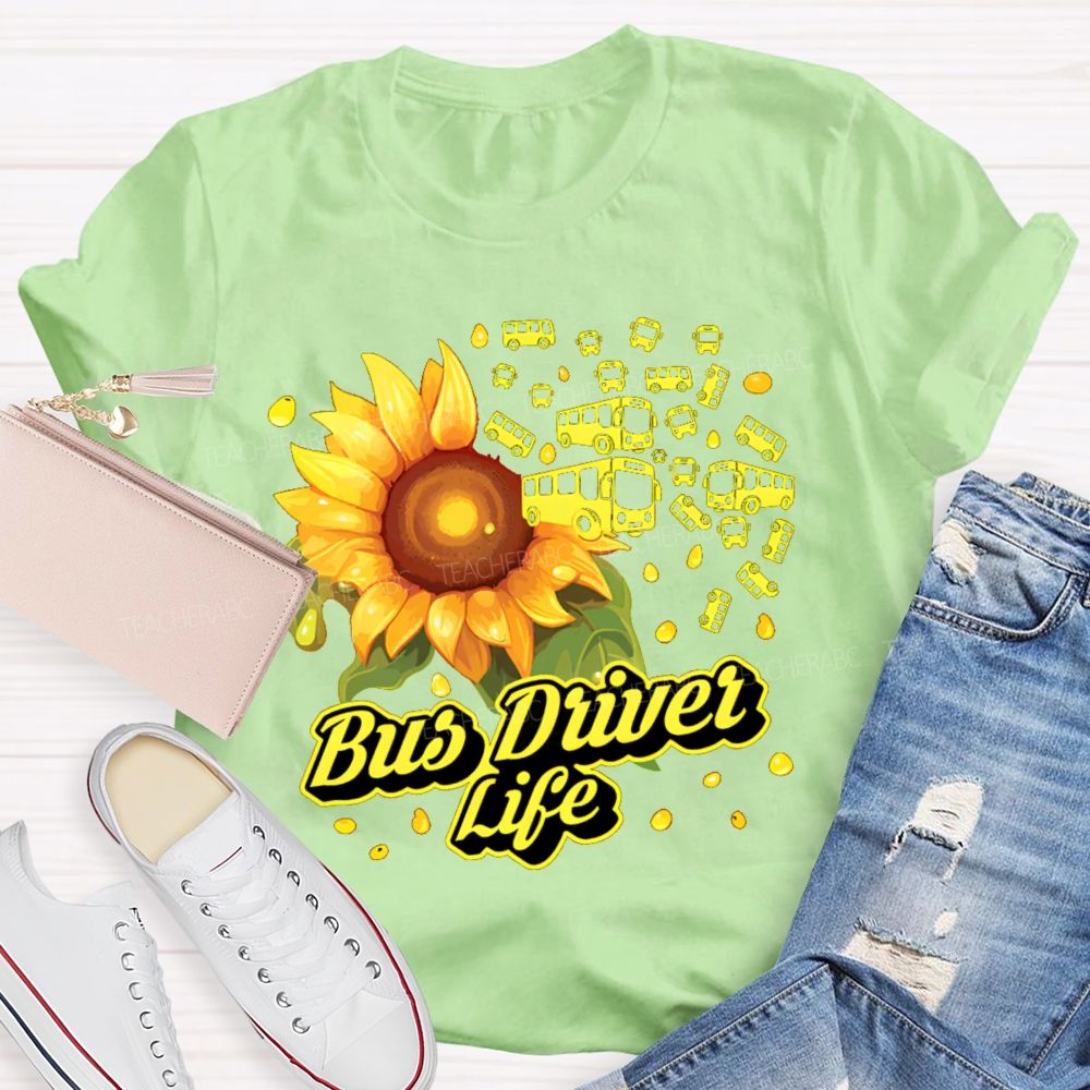 Bus Driver Life Sunflower Graphic Teacher T-shirt