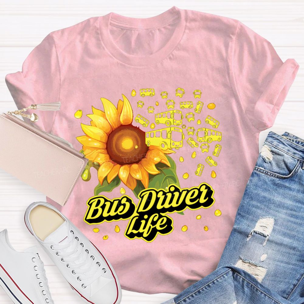 Bus Driver Life Sunflower Graphic Teacher T-shirt