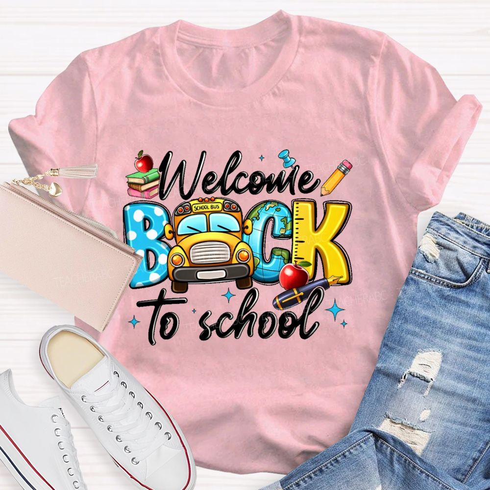 Welcome Back To School Graphic School Bus Teacher T-shirt