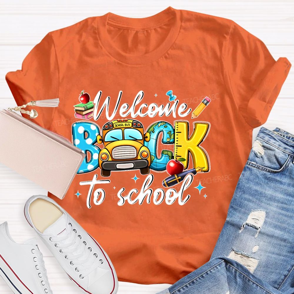 Welcome Back To School Graphic School Bus Teacher T-shirt