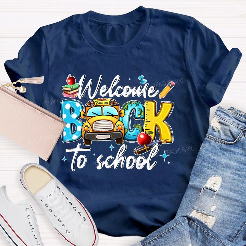 Welcome Back To School Graphic School Bus Teacher T-shirt