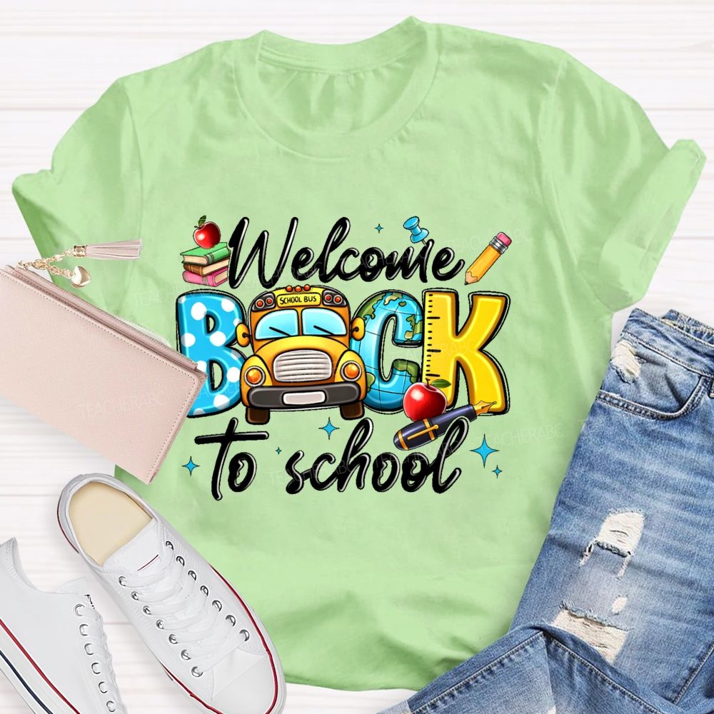 Welcome Back To School Graphic School Bus Teacher T-shirt