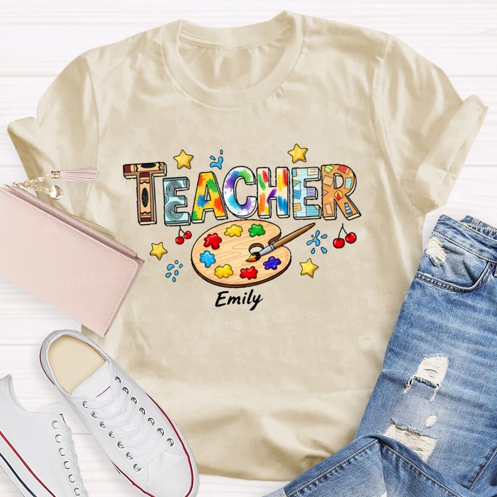 Personalized Name Art Teacher Letters Graphics Teacher T-shirt