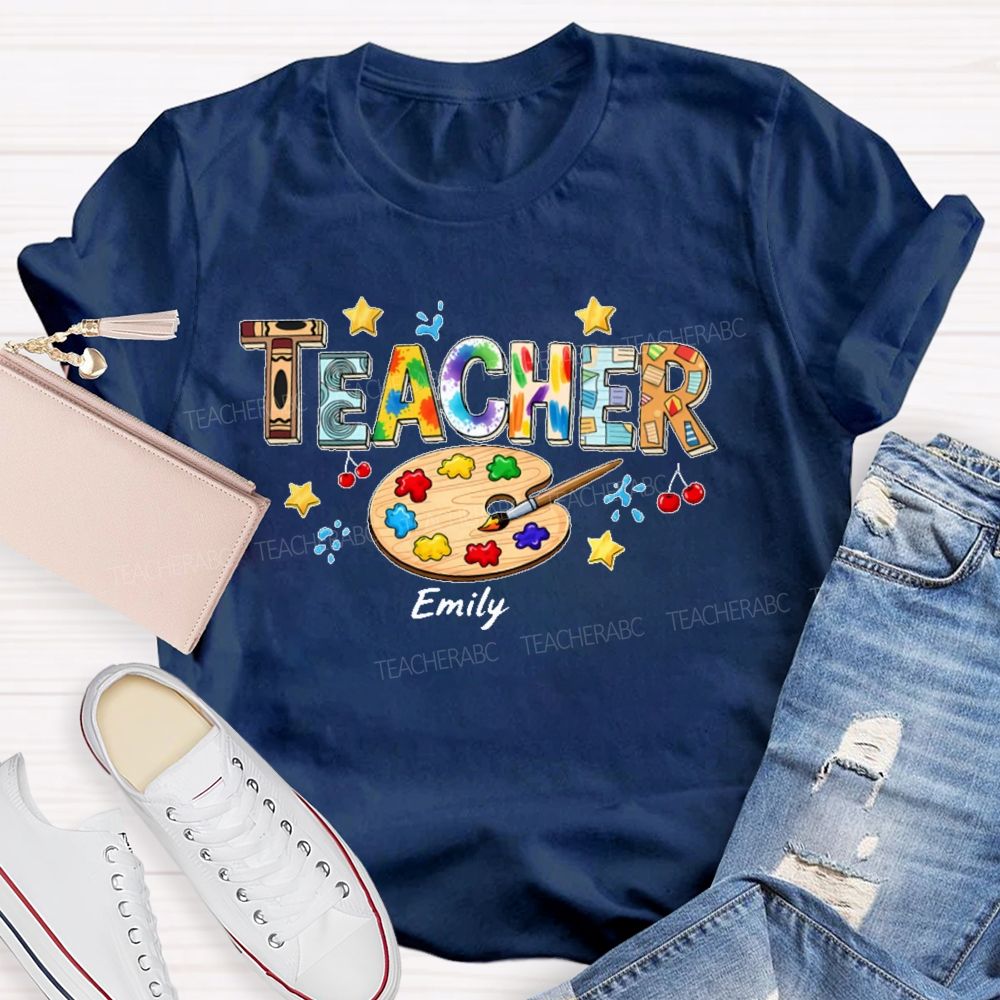 Personalized Name Art Teacher Letters Graphics Teacher T-shirt