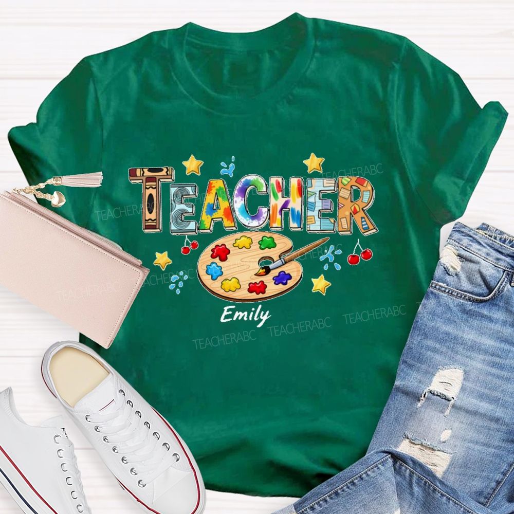 Personalized Name Art Teacher Letters Graphics Teacher T-shirt