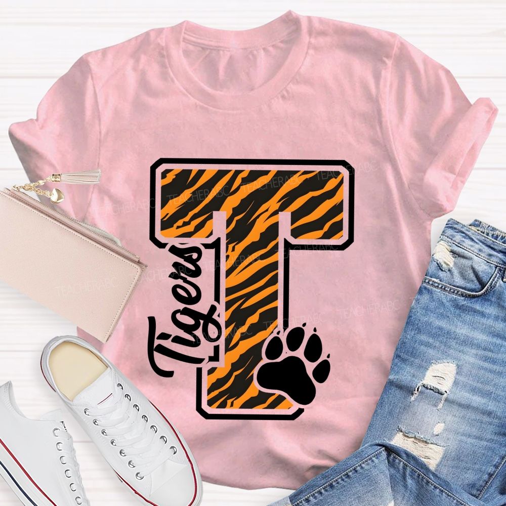 Personalized Mascot T Is For Tiger Leopard Teacher T-Shirt