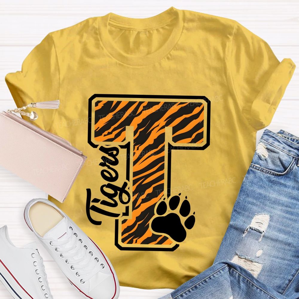 Personalized Mascot T Is For Tiger Leopard Teacher T-Shirt