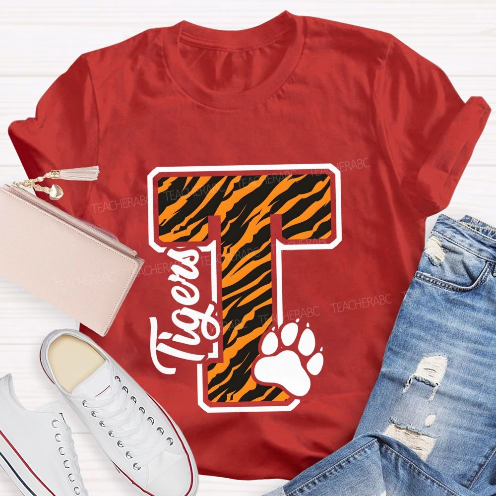 Personalized Mascot T Is For Tiger Leopard Teacher T-Shirt