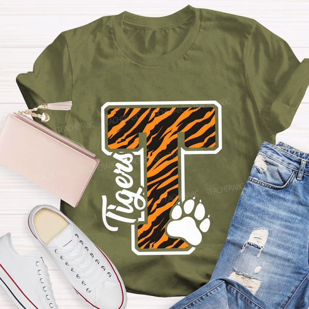 Personalized Mascot T Is For Tiger Leopard Teacher T-Shirt