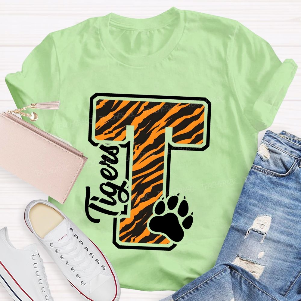 Personalized Mascot T Is For Tiger Leopard Teacher T-Shirt