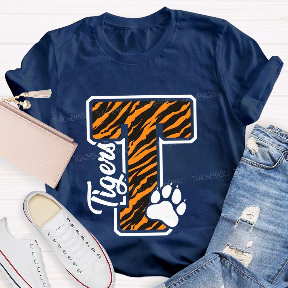 Personalized Mascot T Is For Tiger Leopard Teacher T-Shirt