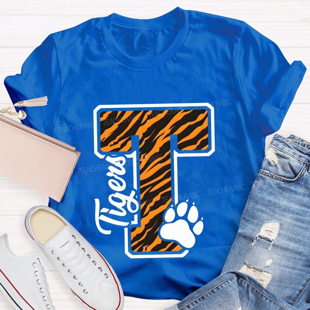 Personalized Mascot T Is For Tiger Leopard Teacher T-Shirt