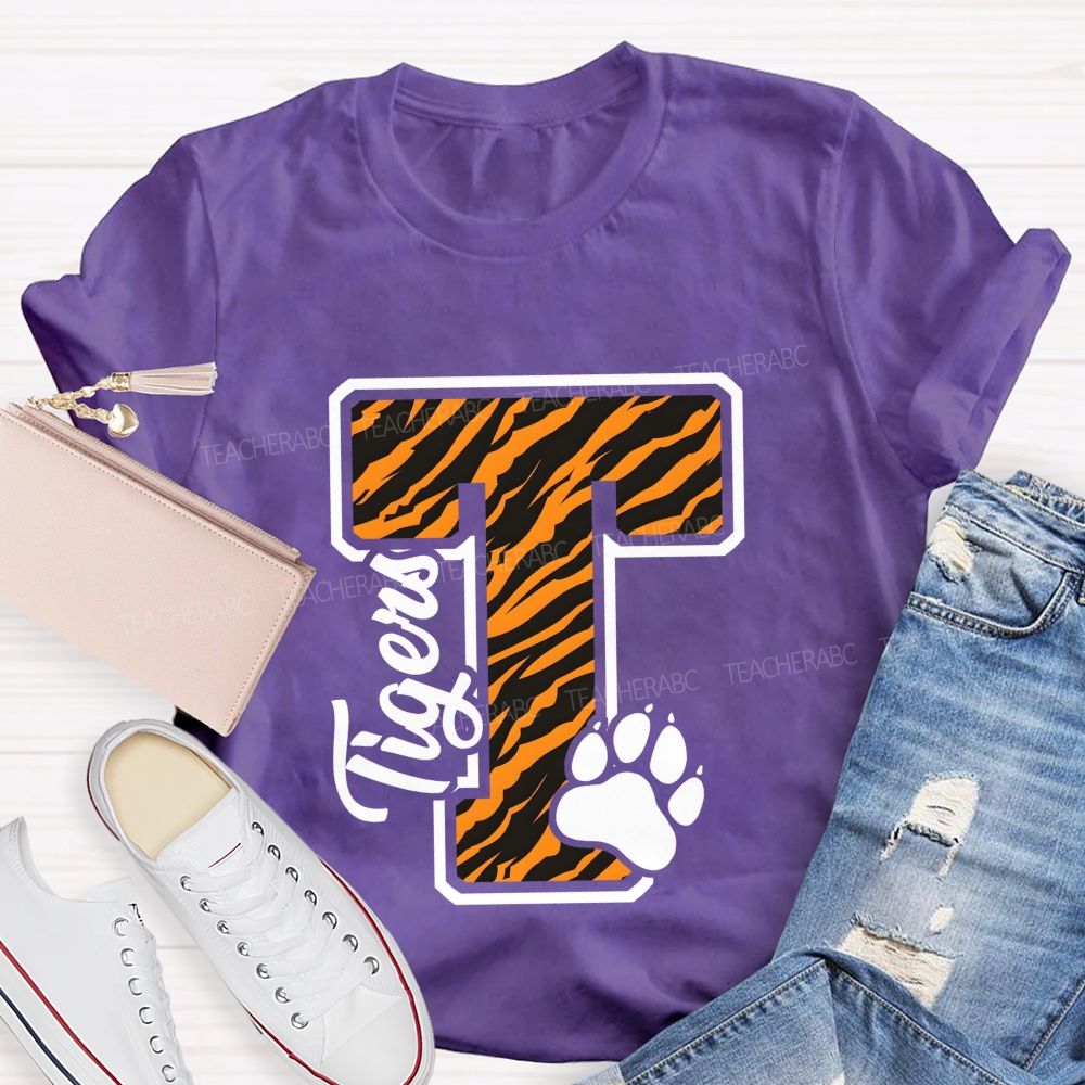 Personalized Mascot T Is For Tiger Leopard Teacher T-Shirt