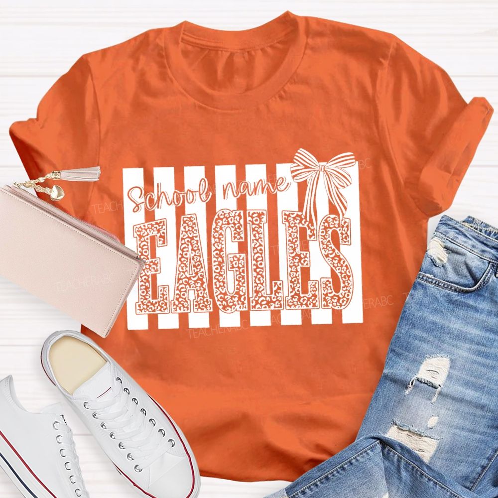 Personalized Mascot Leopard Bow Teacher T-Shirt