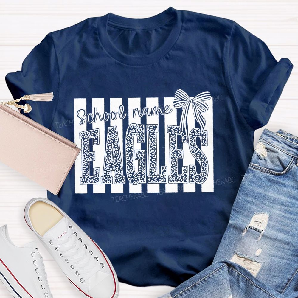 Personalized Mascot Leopard Bow Teacher T-Shirt