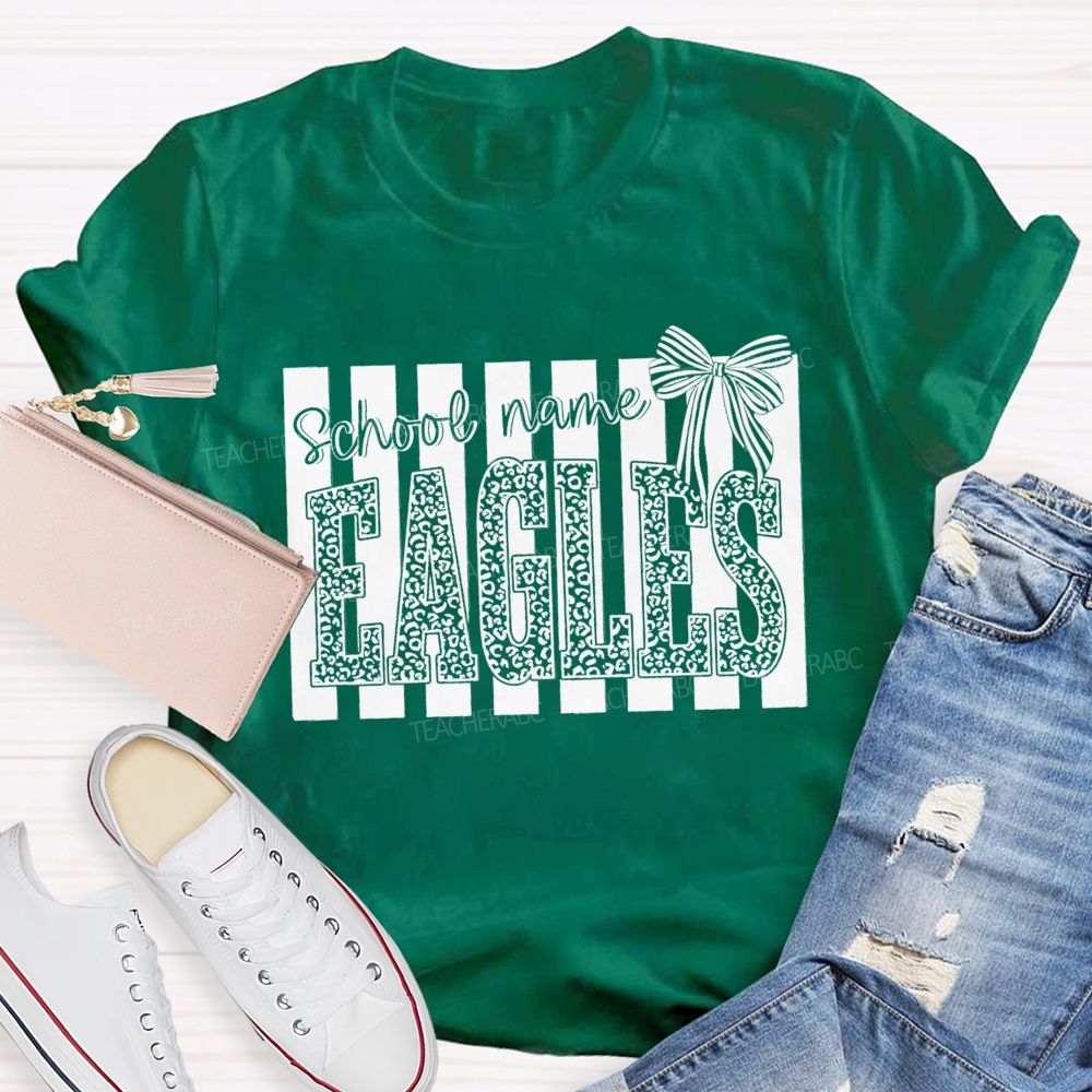 Personalized Mascot Leopard Bow Teacher T-Shirt