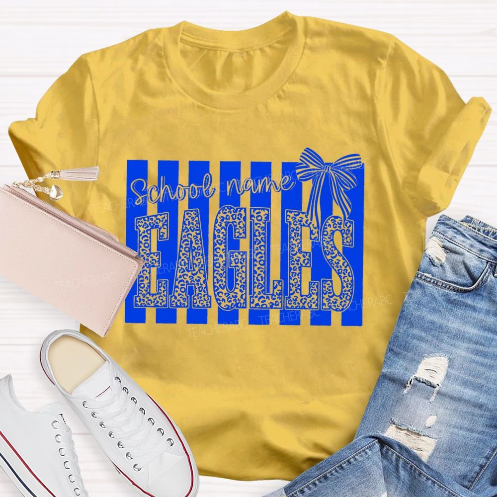 Personalized Mascot Leopard Bow Teacher T-Shirt