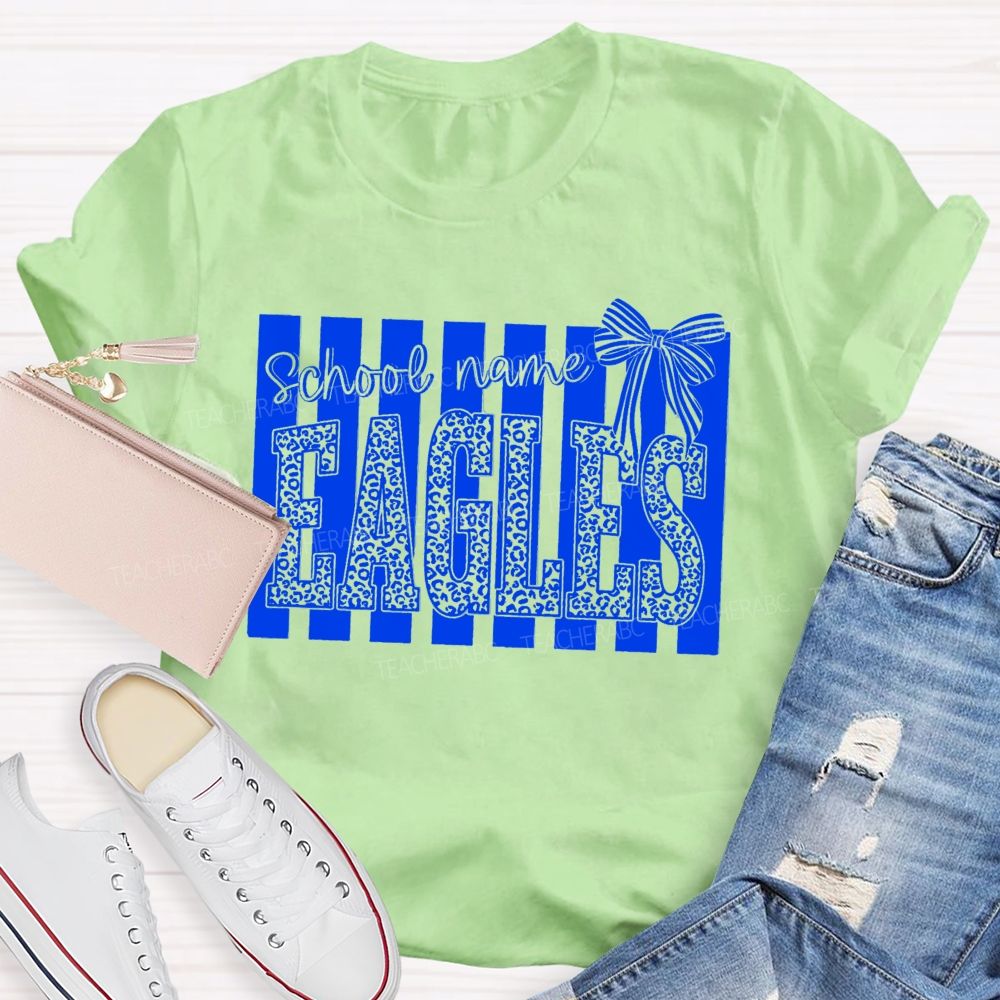 Personalized Mascot Leopard Bow Teacher T-Shirt