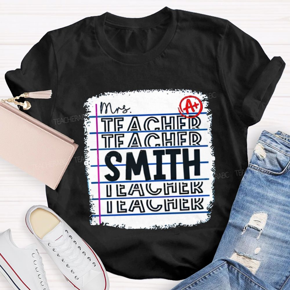 Personalized Teacher Name A+ Simple Text Print T-shirt