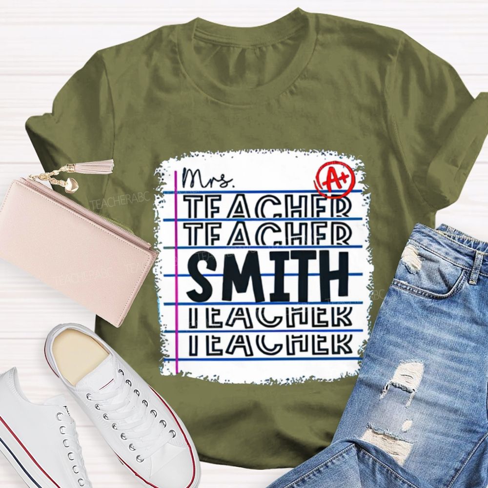 Personalized Teacher Name A+ Simple Text Print T-shirt