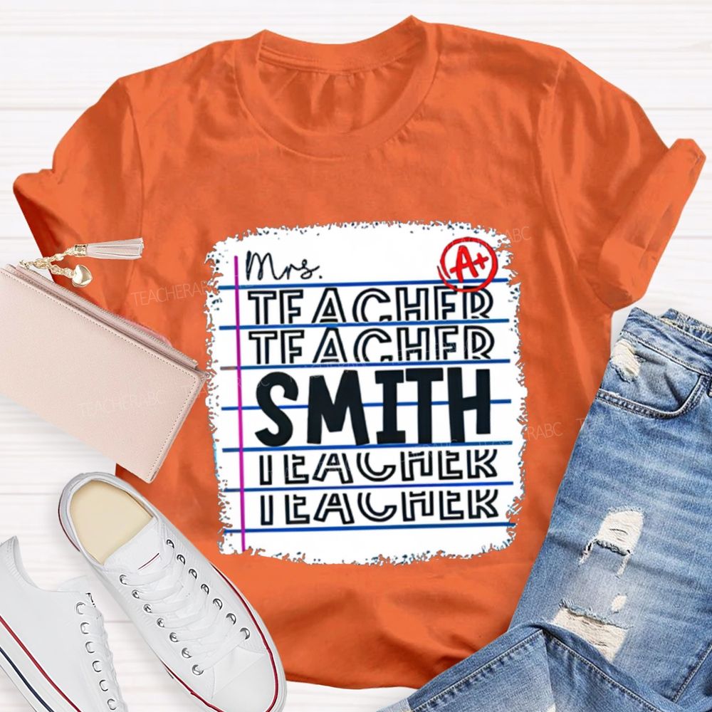 Personalized Teacher Name A+ Simple Text Print T-shirt